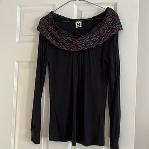 Missoni Black Long Sleeve Top with Multicolor Knit Boatneck
